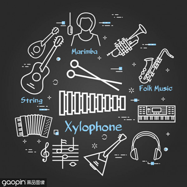 Vector Black Linear Banner for Music Education: Celebrating the Xylophone and Marimba